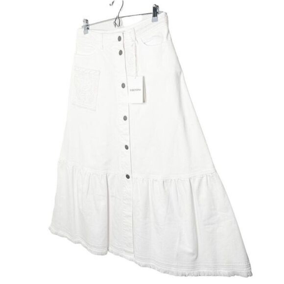 VALENTINO Button Front Denim Ricamato Skirt  - Picture 2 of 14